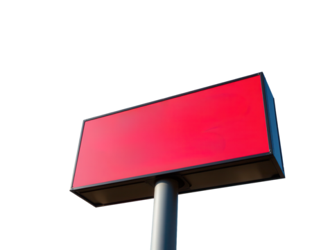 Blank Red Billboard Sign on a Clear Blue Sky Background