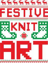 festive knit art - christmas sweater t shirt Design, Fun and festive graphics for ugly sweater parties