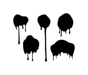 Black Ink Drips and Splatters on White Background