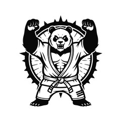 Fototapeta premium Illustration of a muscular panda bear wearing a martial arts uniform.