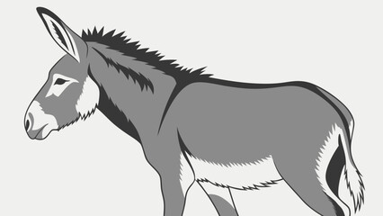 Fototapeta premium Gray Donkey Illustration Equine Animal Side Profile Farm Animal Graphic Monochrome Vector Art for Print Web and Design Projects.