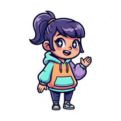 Illustration of cute cartoon girl waving hello
