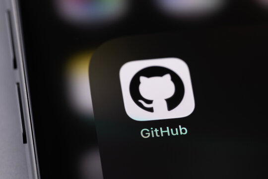 GitHub mobile icon app on a screen smartphone iPhone closeup. GitHub is the largest web service for hosting and developing IT projects. Batumi, Georgia - July 24, 2025