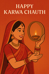Creative happy karwa chauth festival decorative card, Karwa Chauth festival background, happy Karwa Chauth festival illustration, karwa chauth decorative card with moon and diya