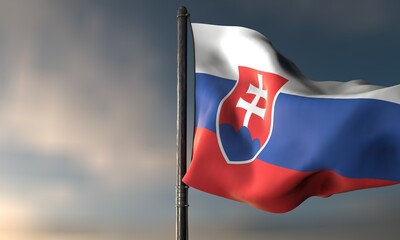 Slovakia Flag in the Wind: The national flag of Slovakia gracefully waves against a backdrop of a dramatic sky, celebrating national pride.