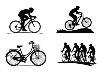 Naklejka premium Dynamic Silhouettes of Cycling Adventures Illustrating Different Riding Styles