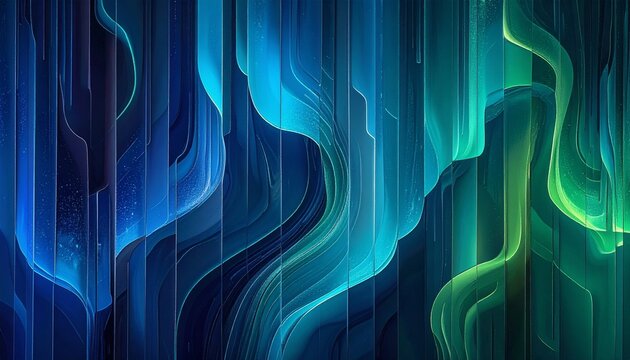 Futuristic neon texture with vibrant shades of blue green gradients and bright smooth fluted vertical lines. Bold dynamic design blending smooth tones and radiant colors for modern visual art project

