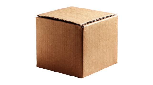 Brown Cardboard Cube on Transparent Background
