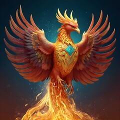 Rising Phoenix, symbolizing rebirth and resilience. Mythical conceptual illustration. AI generated image.