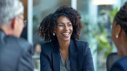Successful businesswoman executive, leader discussing project management with diverse colleague. Happy middle aged business woman executive ceo leader discussing project management planning strategy w