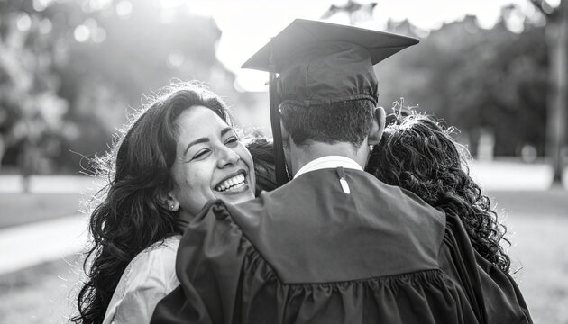 First generation graduate happy embrace outdoor family support achievement first generation graduate shares joyful embrace with family outdoors