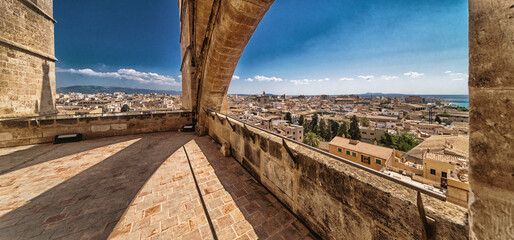 City Panoramic View from Cathedral of Palma, Palma de Mallorca, Mallorca, Islas Baleares, Spain, Europe