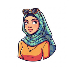 Illustration of young woman wearing a hijab and sunglasses