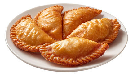 A plate of crispy fried dumplings served with a rich dipping sauce, perfect for appetizers or snacks. Ideal for food photography showcasing delicious cuisine.