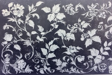 Dark background with intricate white floral and vine pattern