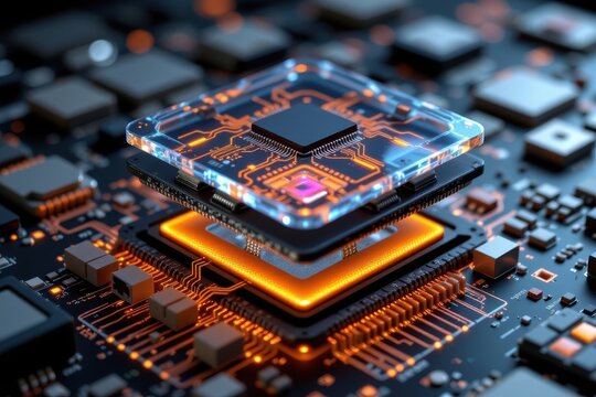 engineering cutaway visualization of microchip stack layers including silicon substrate transistors interconnects dielectric and passivation cinematic hyper realistic semiconductor architecture detail