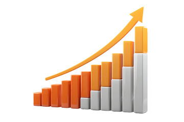 Fototapeta premium Colorful 3D Bar Chart with an Upward Arrow, isolated on a transparent background.