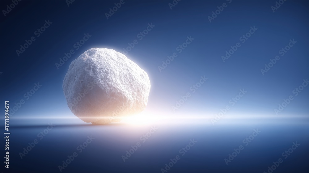 Poster white spherical rock illuminated by soft light against a smooth gradient background, creating a sere