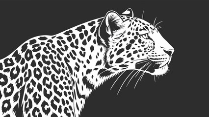 Fototapeta premium Stylized Big Cat Portrait Monochrome Wildlife Illustration Animal Print Design Black and White Leopard Vector Graphic Wild Animal Art.