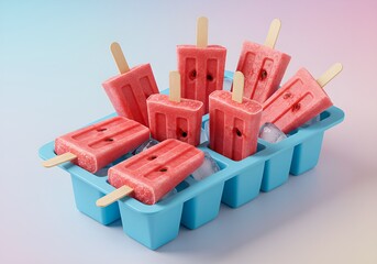 Watermelon popsicles served on ice tray as colorful refreshing summer treat