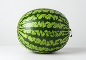 Whole green watermelon with striped skin isolated on clean white background