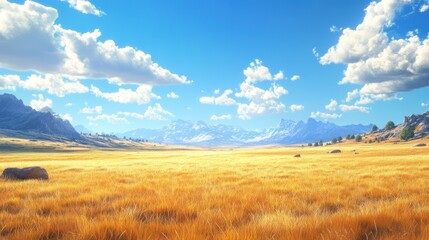 Golden field under blue sky