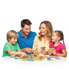 Fototapeta premium Happy family playing a board game together isolated on transparent background