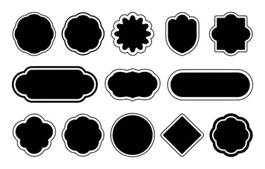 Collection of Black Decorative Labels and Badges on White Background