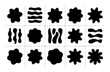 Collection of Black Organic and Starburst Shapes on White Background
