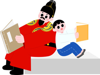 함께 책 읽는 임금님 세종대왕 어린이 소년 벤치