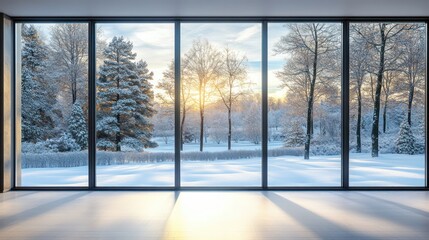 Winter landscape through large windows