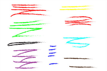 Black color crayon underline set - horizontal hand drawn chalk or marker highlighter strokes. Rough textured pencil lines with textured edges