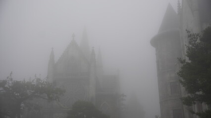 the palace in the thick fog