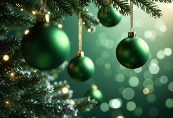 Naklejka premium Abstract banner with green christmas balls
