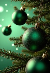 Fototapeta premium Abstract banner with green christmas balls