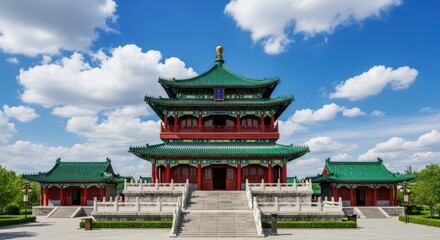 Magnificent Ancient Chinese Palace Architecture Under Blue Skies