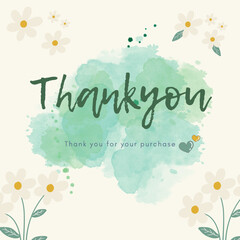Pastel Green and Cute Floral Thank You Wedding Card