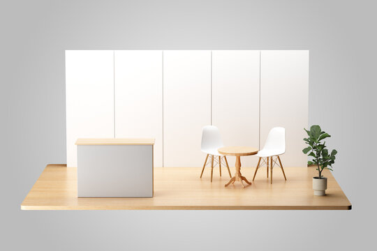 Exhibition Booth Mockup with Furniture