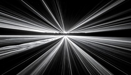 Fototapeta premium Abstract light trails in black and white, creating a sense of speed and motion, a dynamic visual representation of energy and movement.