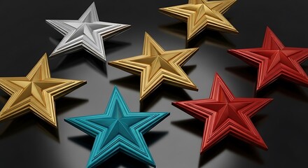 Colorful Star Decorations on Dark Background.