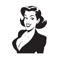 Beautiful Woman in Formal Dress Black and White Illustration Vector Art Design