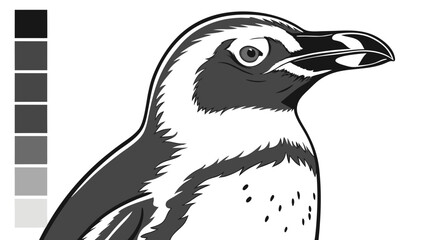 Fototapeta premium Penguin illustration grayscale bird wildlife animal arctic antarctic zoology ornithology feather beak monochrome graphic design coloring page kids children education nature faun.