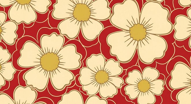 Floral Pattern Design with Red Background.