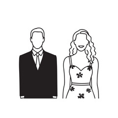 Beautiful Woman in Formal Dress Black and White Illustration Vector Art Design