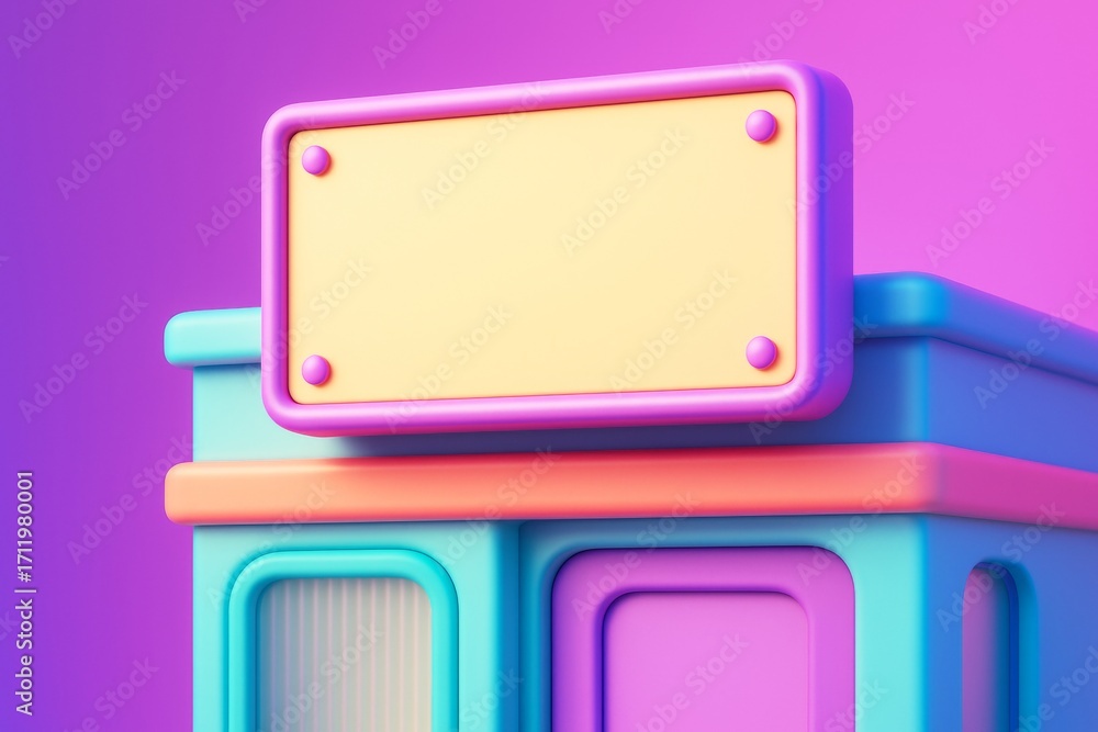 Aufkleber colorful empty shop sign mockup on a stylized building with pastel shades and clean layout on a brig