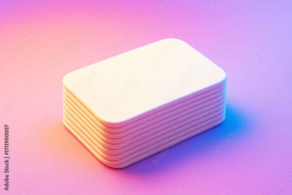 Aufkleber blank stack of rounded rectangular cards mockup on colorful gradient background for branding or pres