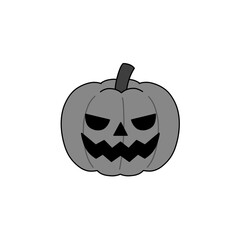 A monochrome illustration of an angry-faced Halloween pumpkin (Jack-o'-lantern).