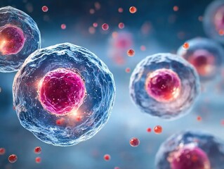 Naklejka premium Abstract Illustration of Human Cell on Blue Background 