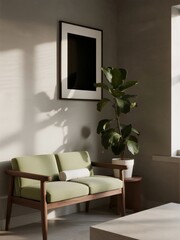 Minimalist Green Sofa with Wooden Frame in Modern Living Room
