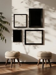 Minimalist Interior Design with Empty Frames and Soft Lighting